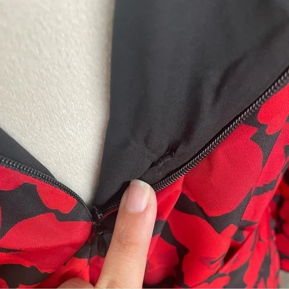 Jason Wu Floral Asymmetrical Ruffle Old Money Cocktail Red Black Dress Women 8 - Picture 9 of 11